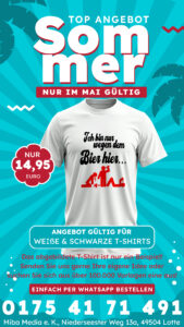 Entdecken Sie unser attraktives Mai-Angebot: Hochwertige T-Shirts mit individuellem Druck in klassischem Weiß oder Schwarz
